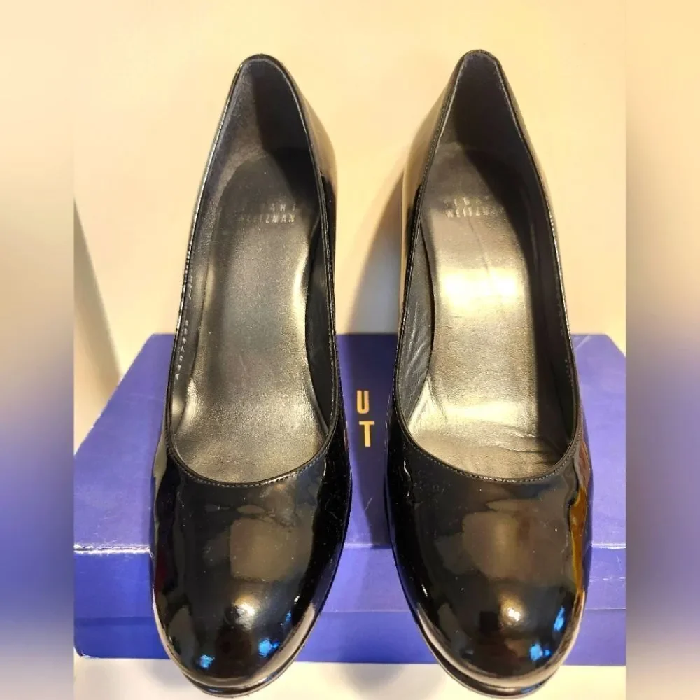 Stuart Weitzman Classic Black Patent Leather Stiletto Heel Pumps sz.7.5 Ret $445